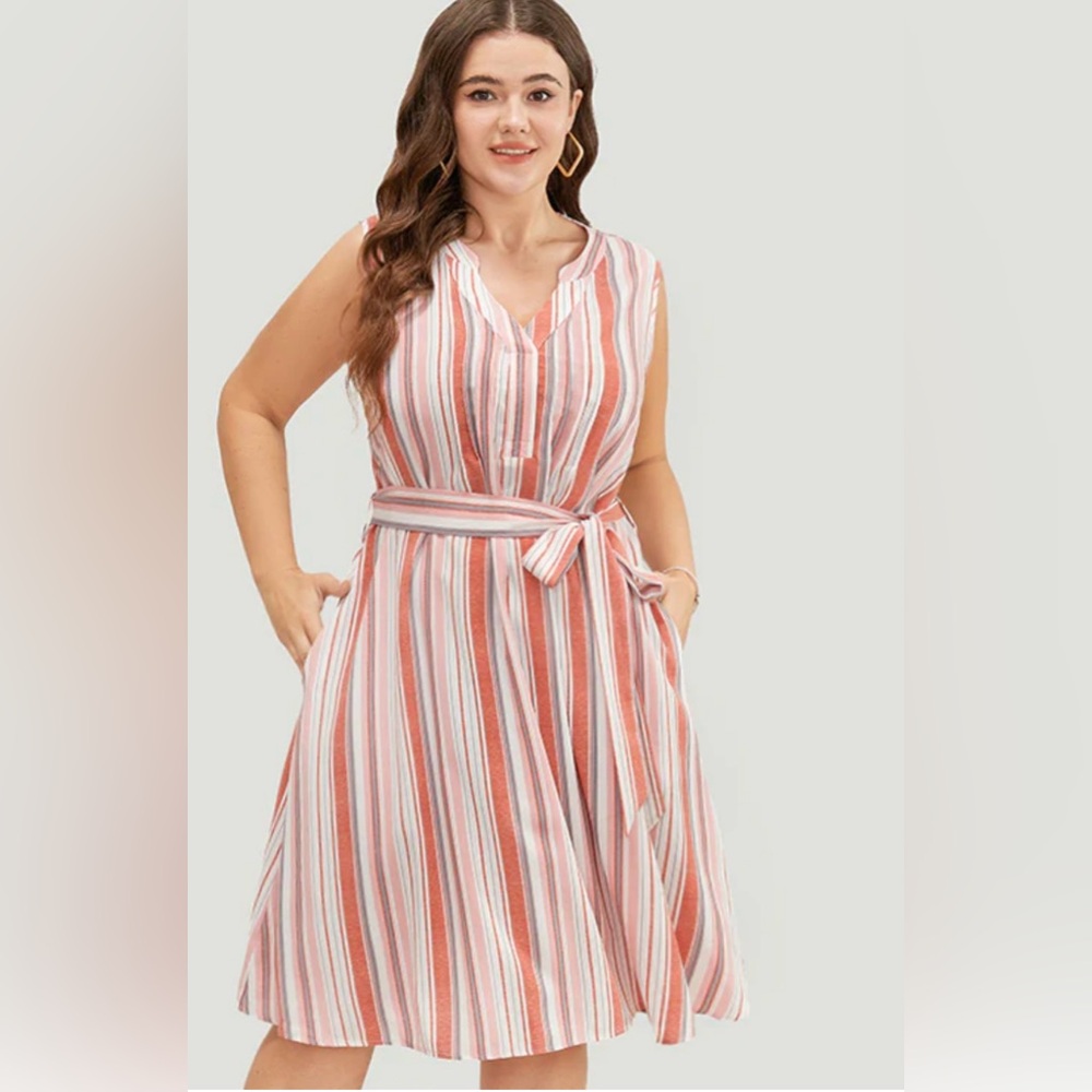 NWOT Bloomchic striped contrast belted tank dress- size 2X (18-20)